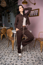 Set Aura Café De Chaqueta y Sudadera Bota Recta