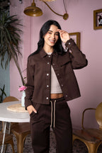 Set Aura Café De Chaqueta y Sudadera Bota Recta