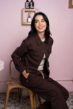 Set Aura Café De Chaqueta y Sudadera Bota Recta