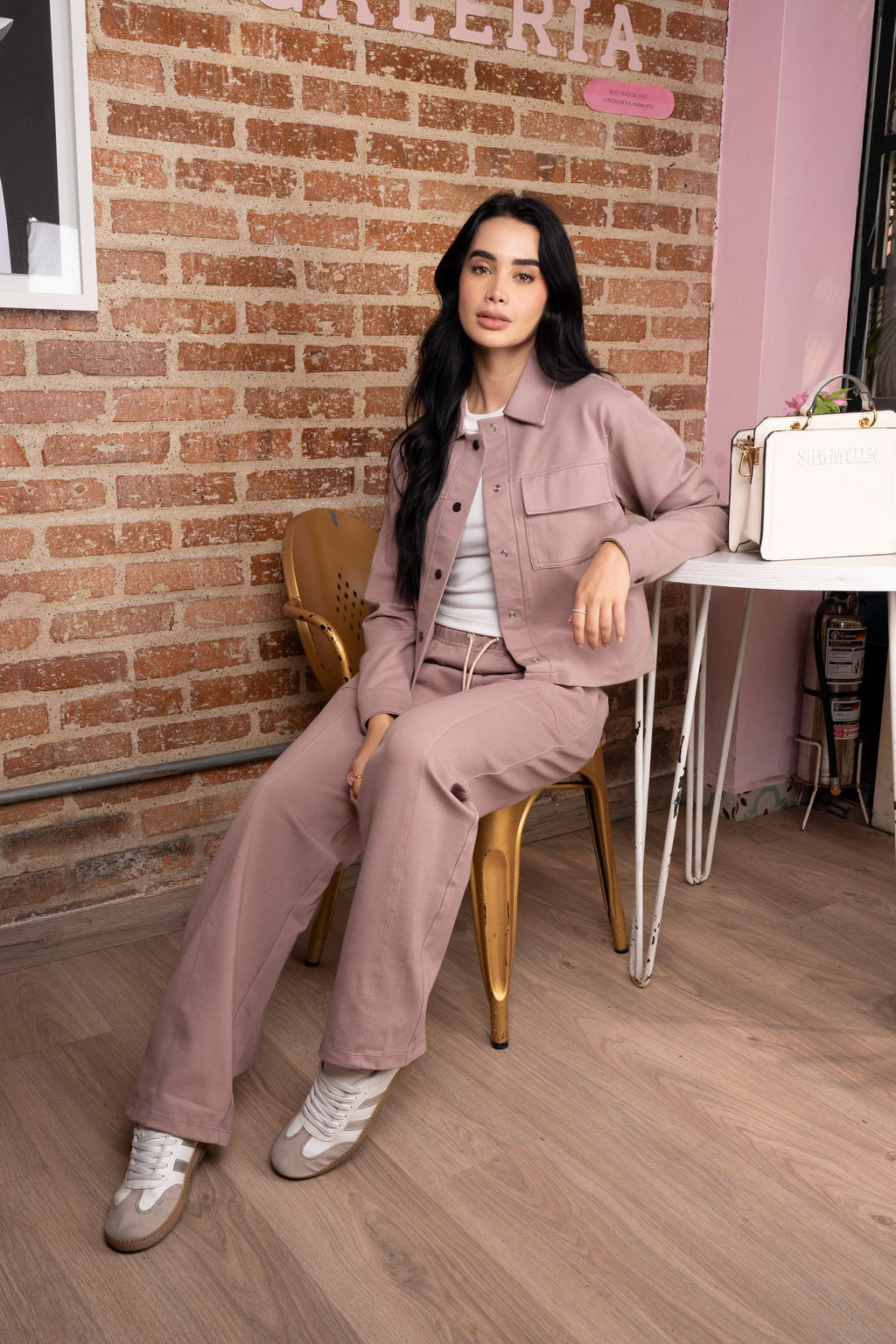 Set Aura Palo De Rosa De Chaqueta y Sudadera Bota Recta