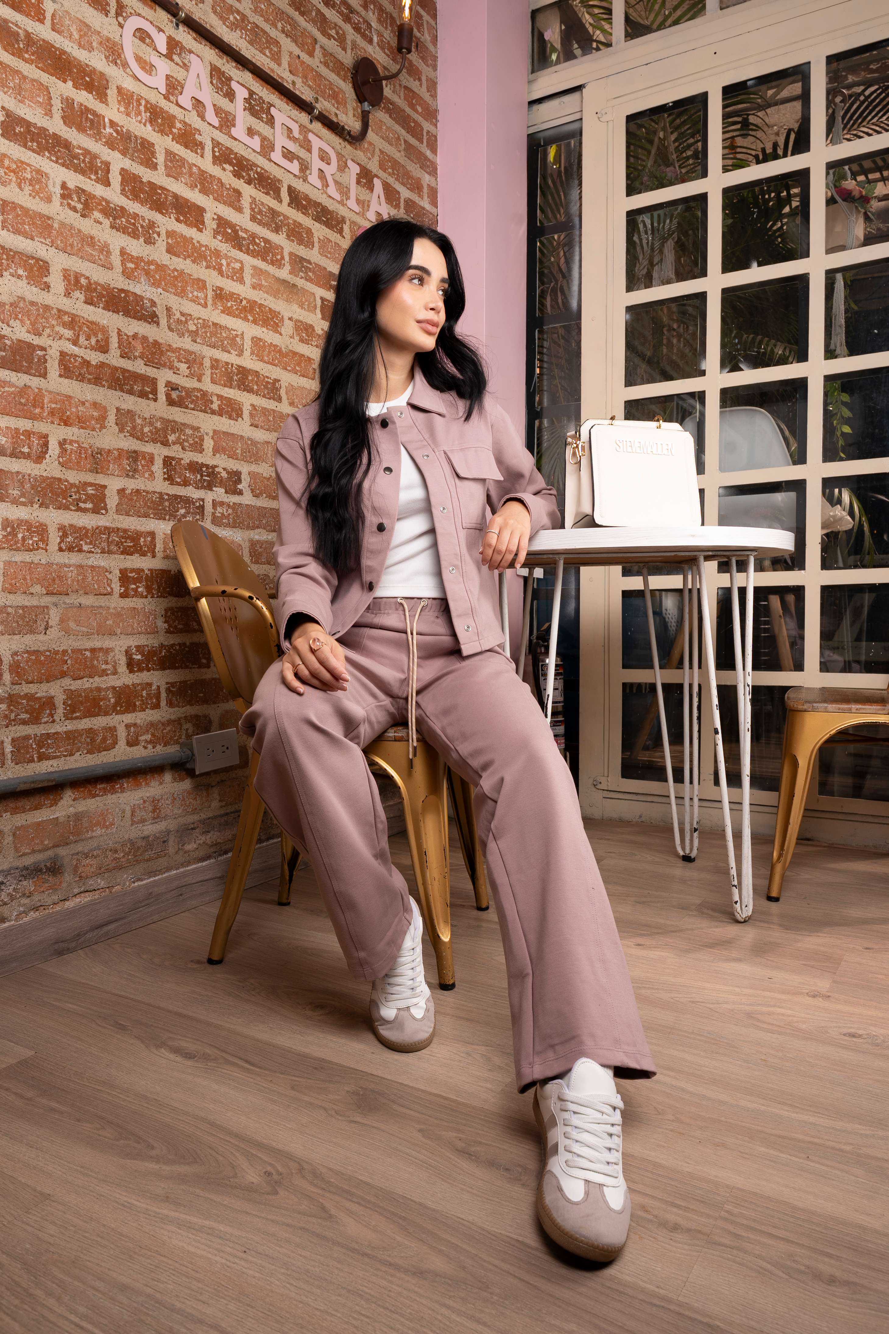 Set Aura Palo De Rosa De Chaqueta y Sudadera Bota Recta