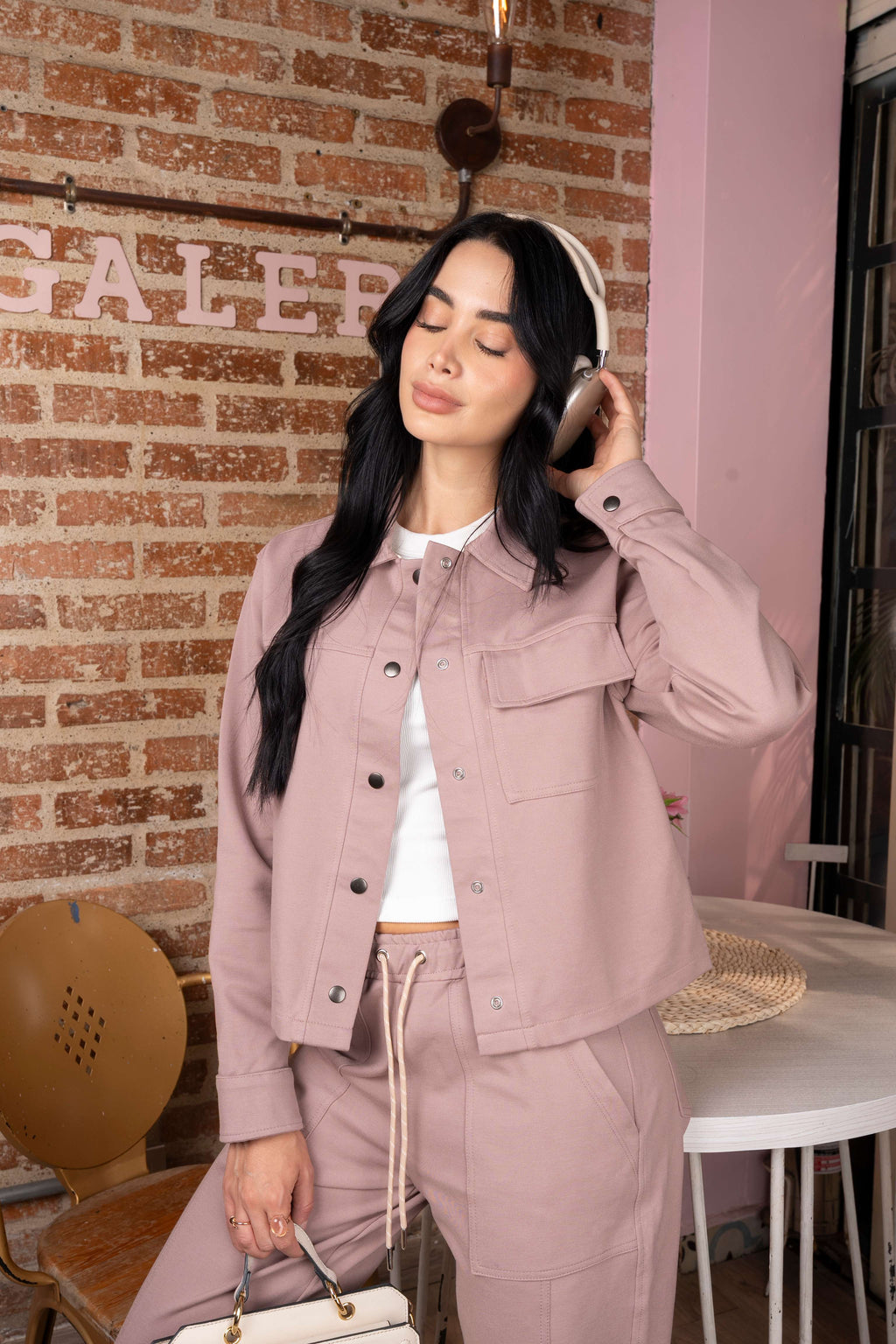 Set Aura Palo De Rosa De Chaqueta y Sudadera Bota Recta