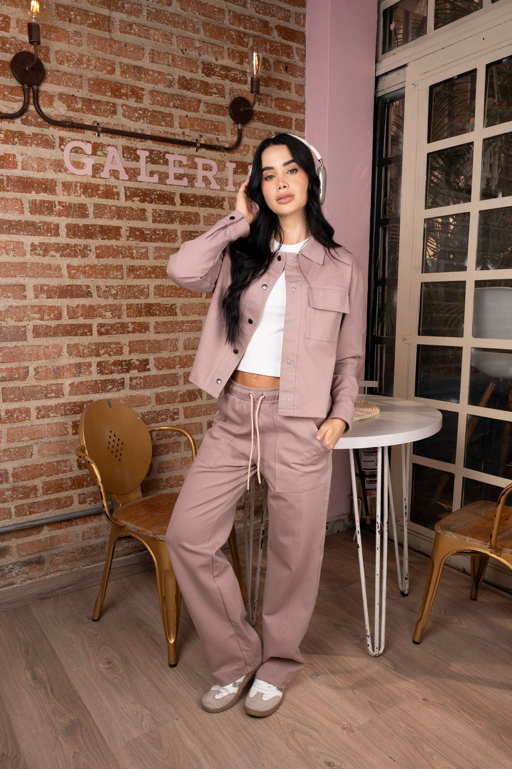 Set Aura Palo De Rosa De Chaqueta y Sudadera Bota Recta