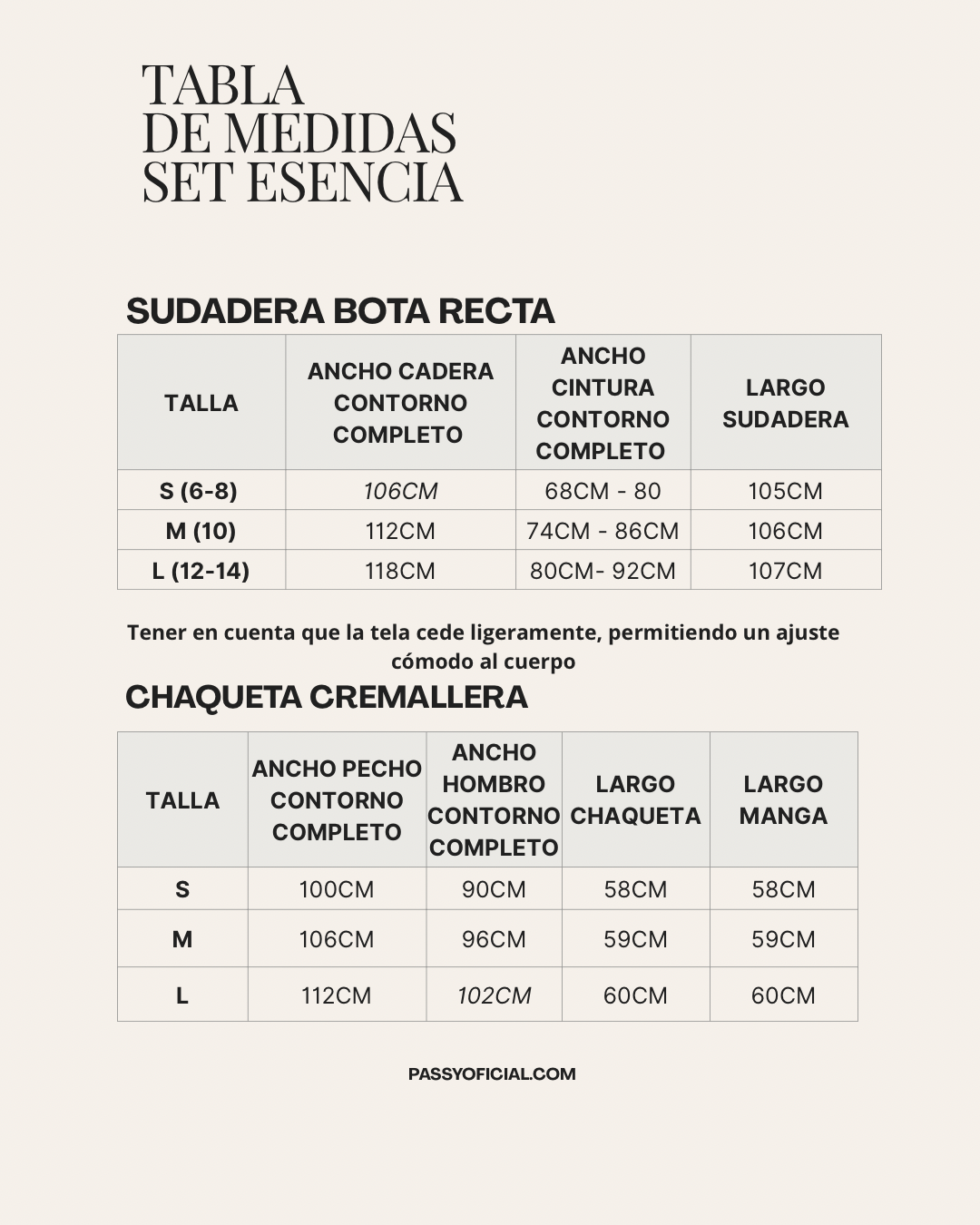 Set Esencia Arena De Chaqueta y Sudadera Bota Recta