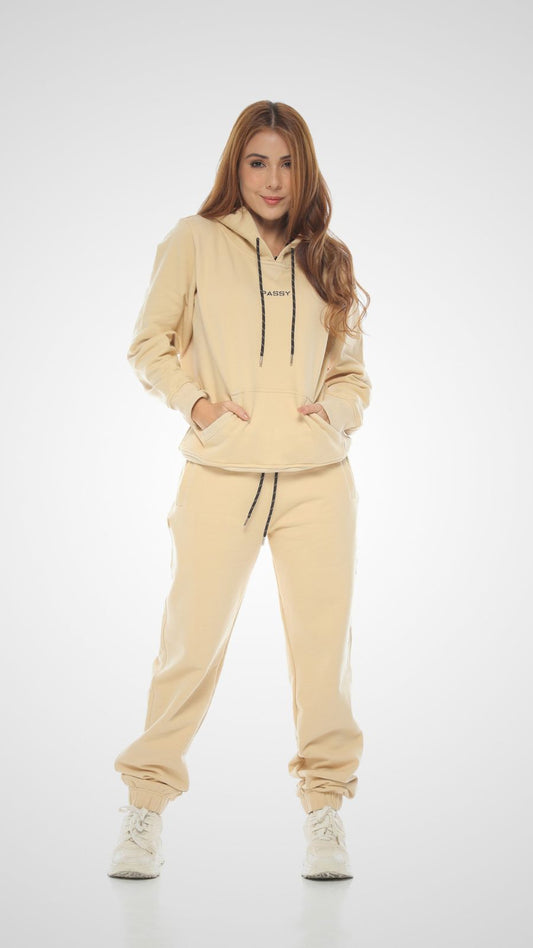 SET PARA MUJER CAMEL BUZO CON CHOMPA Y JOGGER EN ALGODÓN